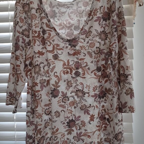 Pure Jill Printed Soft V-Neck Top Women’s M Tall Floral 3/4 Sleeve Cotton Tencel - Picture 4 of 6